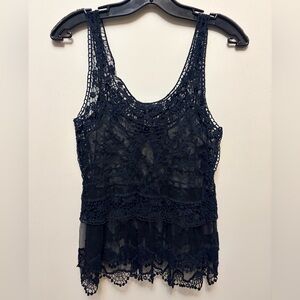 DEX Oversized Black Sheer Lace Tank Top - 17" PTP